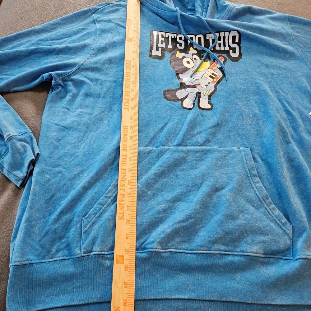 Bluey Let's Do This Graphic Hoodie Sweatshirt Men's‎ XL Distressed Blue - Picture 3 of 7